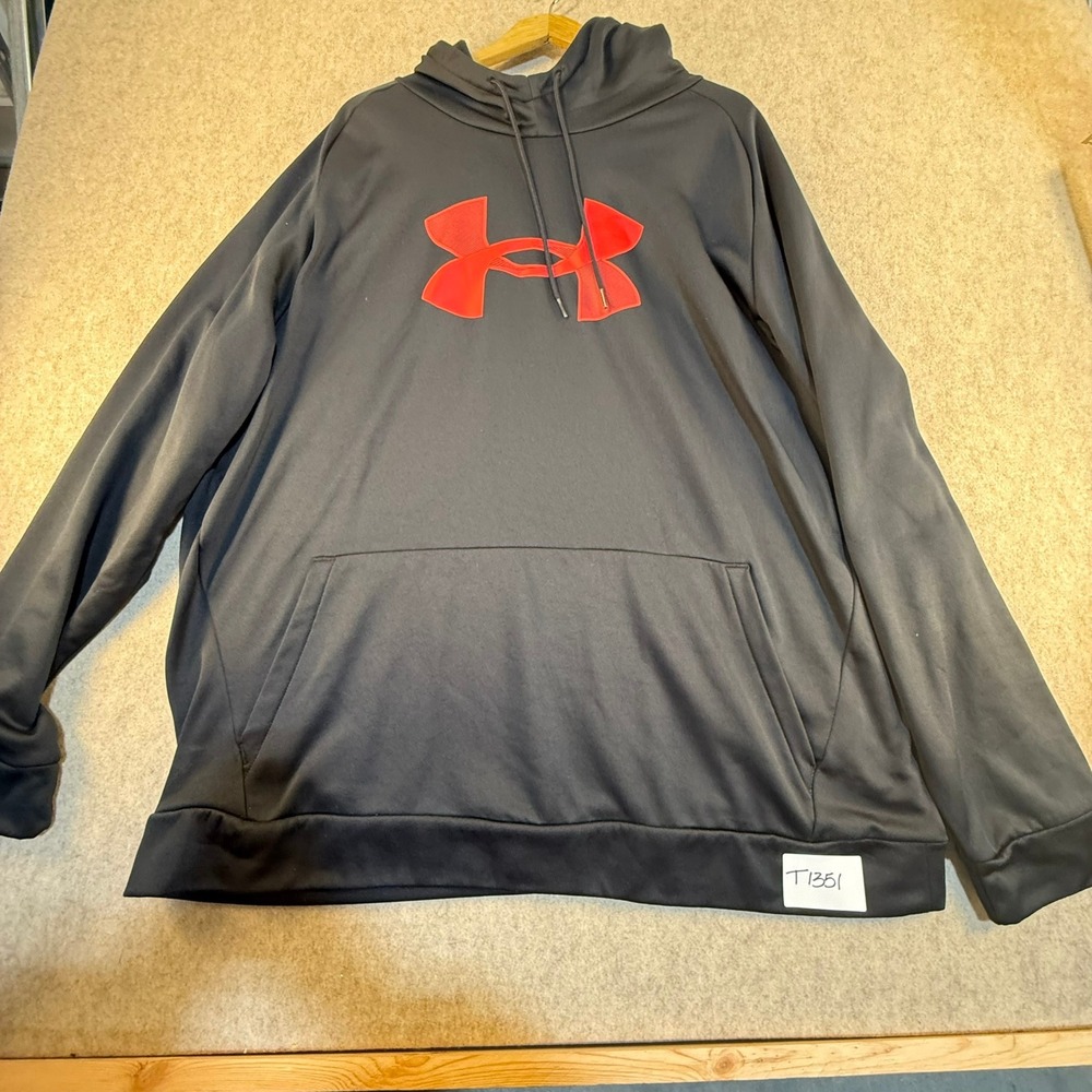 Under Armour Mens 3XL Big Logo Hoodie Black Red Loose Fit Fleece Sweatshirt